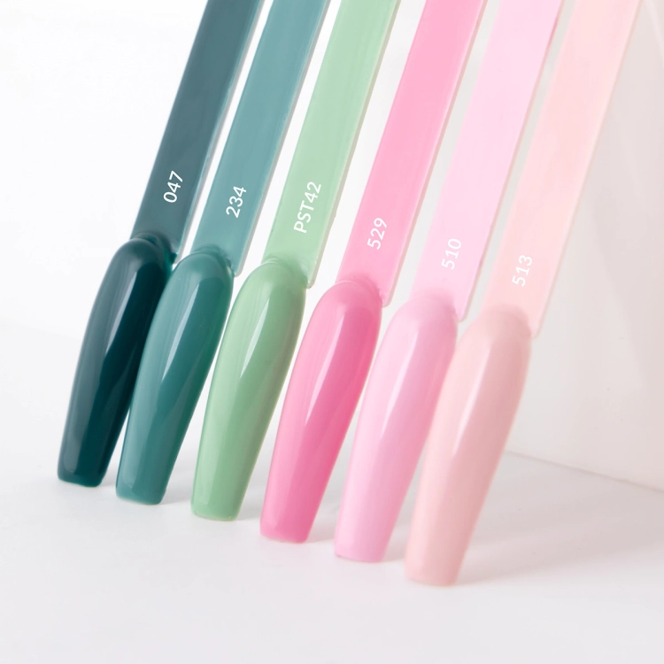 Paleta-kolorow-lakierow-hybrydowych.-Kolory-zielone-i-rozowe.webp