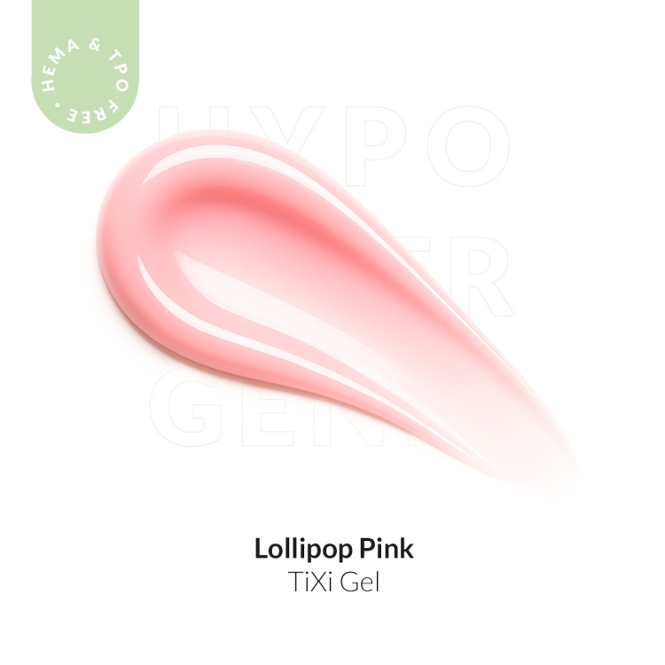 Swatch odcienia Lollipop Pink brudny róż żelu z tiksotropią HEMA i TPO Free Cosmetics Zone