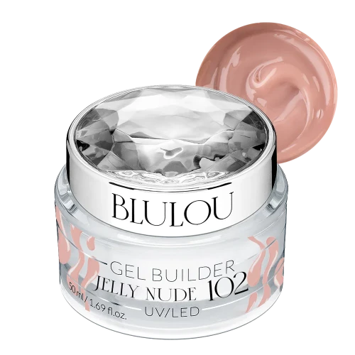 Żel budujący galaretka BluLou Jelly Builder Gel Nude 102 50ml HEMA Free ze wzornikiem koloru