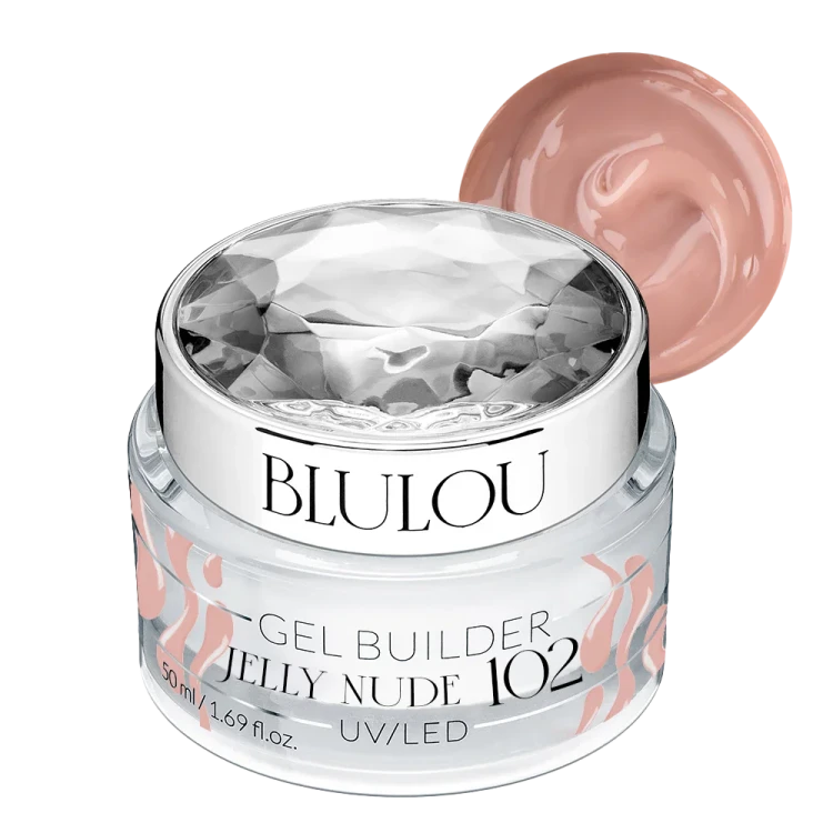 Żel budujący galaretka BluLou Jelly Builder Gel Nude 102 50ml HEMA Free ze wzornikiem koloru