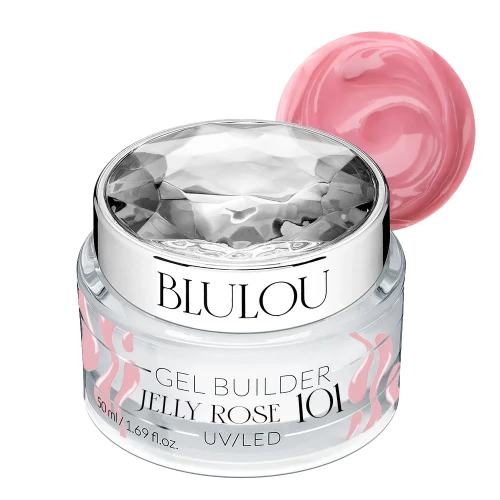 Żel budujący galaretka BluLou Jelly Builder Gel Rose 101 50ml HEMA Free ze wzornikiem koloru