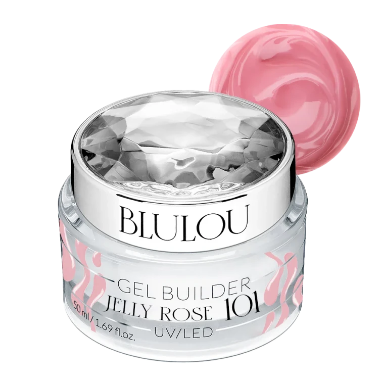 Żel budujący galaretka BluLou Jelly Builder Gel Milky 103 50ml HEMA Free ze wzornikiem koloru