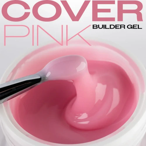 Gęsta konsystencja różowego żelu budującego Modena Nails Cover Pink nabierana ze słoiczka