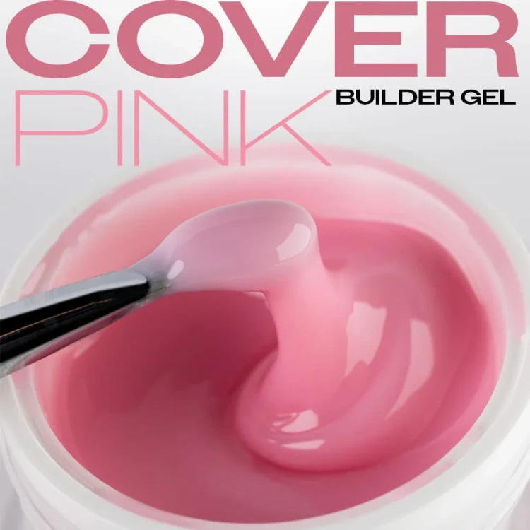 Gęsta konsystencja różowego żelu budującego Modena Nails Cover Pink nabierana ze słoiczka