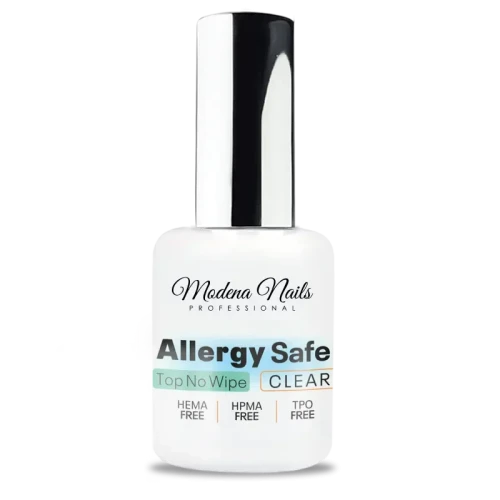 Hipoalergiczny top nabłyszczający bez przemywania Modena Nails Allergy Safe Top No Wipe CLEAR HEMA Free