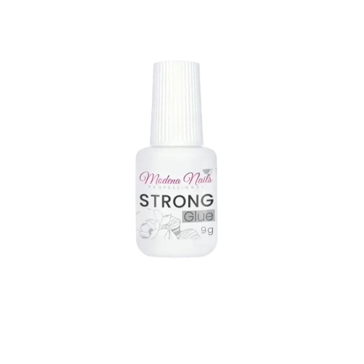Klej do tipsów z pędzelkiem Modena Nails Strong Glue 9g – mocny klej do przyklejania tipsów i ozdób