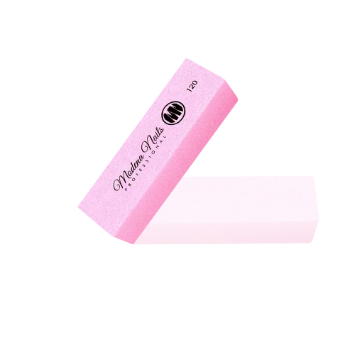 Różowy blok polerski Pink Modena Nails gradacja 120 – czterościenna kostka do matowienia płytki paznokcia