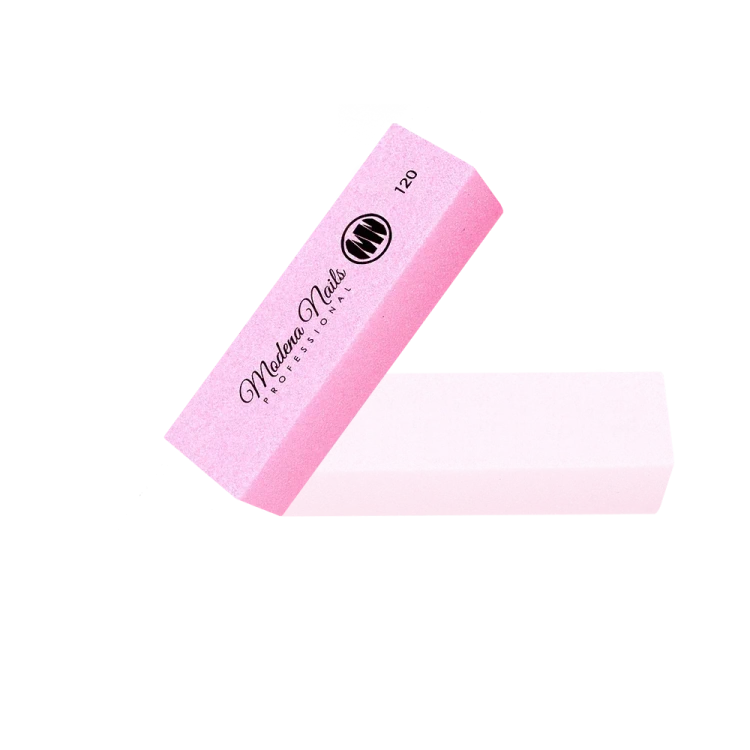 Różowy blok polerski Pink Modena Nails gradacja 120 – czterościenna kostka do matowienia płytki paznokcia